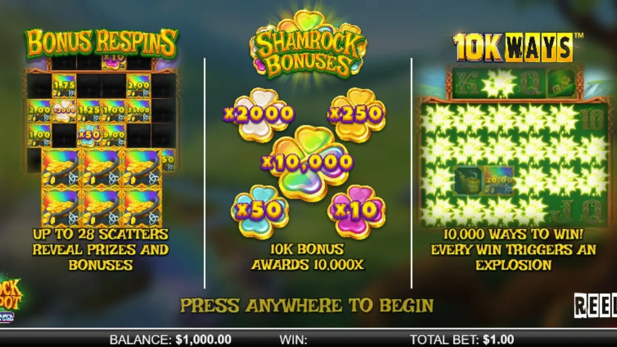 Shamrock Money Pot Big Bang স্লট গেমের ইন্টারফেস